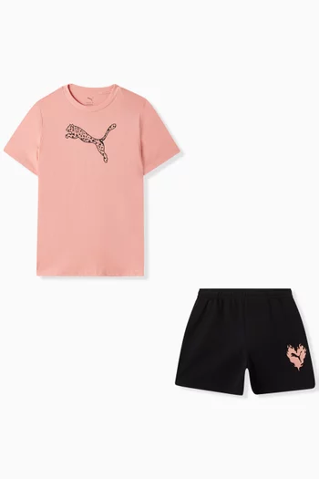 Flaming Love T-shirt & Shorts Set in Cotton
