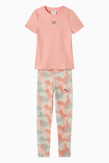 Ribbed Butterfly-embroidered T-shirt in Cotton