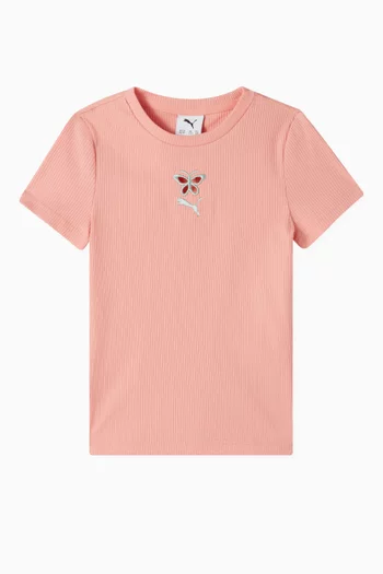 Ribbed Butterfly-embroidered T-shirt in Cotton