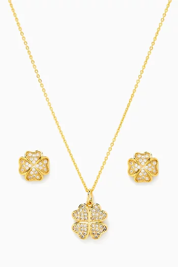 Clara Clover Pendant Necklace & Earrings in 18kt Gold-plated Silver