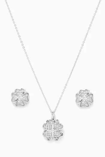 Cara Clover Necklace & Earrings Set in Sterling Silver