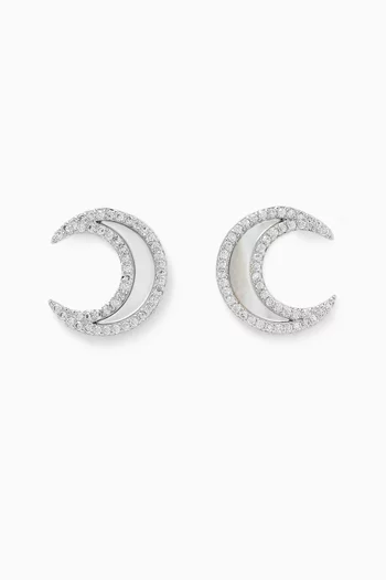 Luna Crescent Stud Earrings in Rhodium-plated Metal