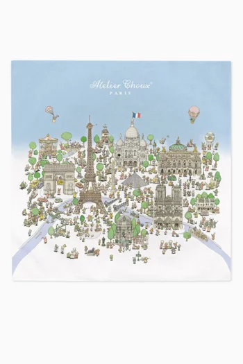بطانية مربعة بطبعة لمدينة باريس قطن عضوي