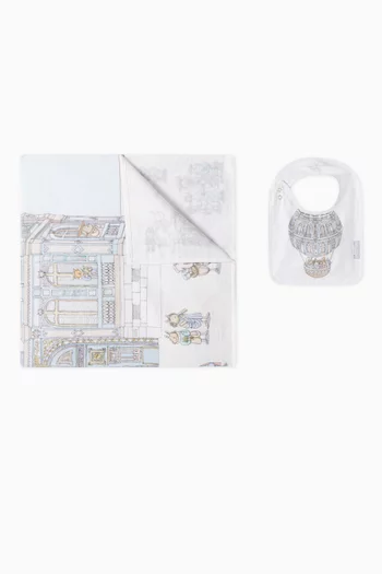 French Bedroom-print Carré Blanket & Bib in Organic Cotton