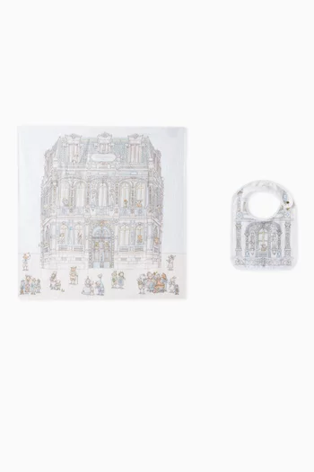 French Bedroom-print Carré Blanket & Bib in Organic Cotton