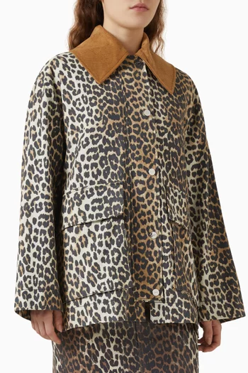 Leopard-print Midi Jacket in Canvas