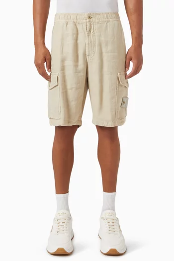 Cargo Bermuda Shorts in Diagonal Linen