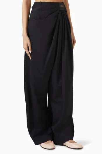 Draped Logo Pants in Wool