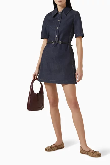 Belted Horsebit Mini Dress in Denim