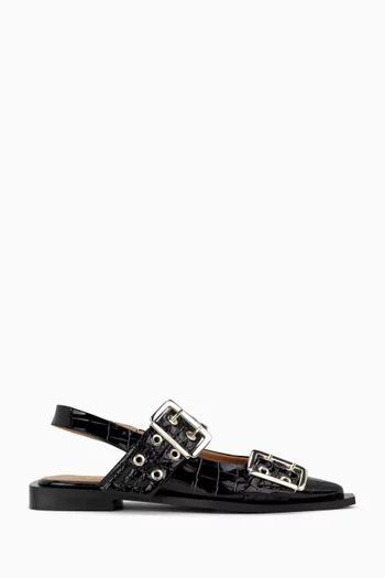 Feminine Buckle Ballet Flats in Faux Croc-embossed Leather