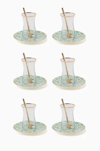 طقم استكانات شاي وأطباق وملاعق ليمون، 6 قطع