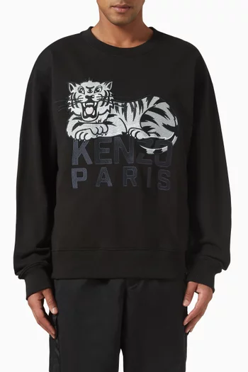 Happy Tiger Embroidered Sweatshirt in Cotton
