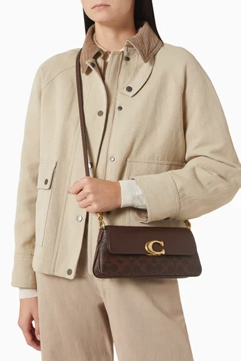 حقيبة كتف جيت قنب بنقشة شعار الماركة وجلد