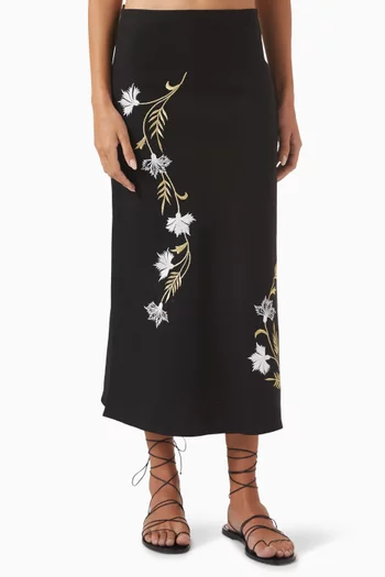 Lily Embroidered Midi Skirt in Linen