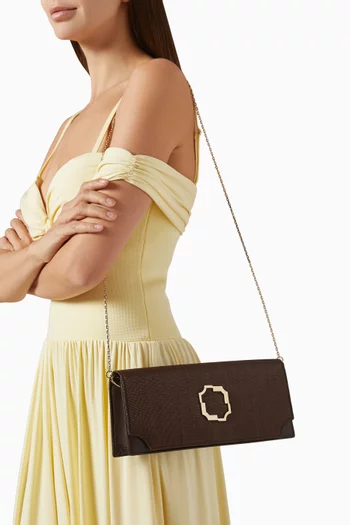 Vivien Embellished Clutch in Raffia & Leather