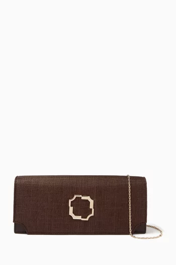 Vivien Embellished Clutch in Raffia & Leather