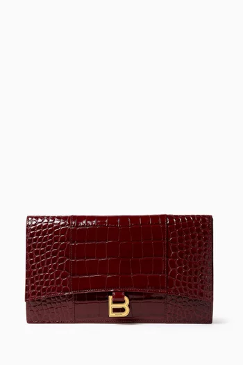 Hourglass Flat Pouch in Croc-embossed Leather