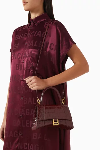 Small Hourglass Top-handle Bag in Shiny Croc-embossed Calfskin