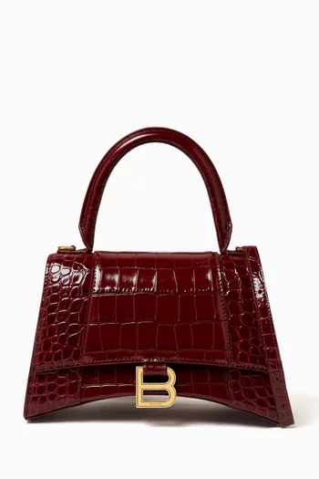 Small Hourglass Top-handle Bag in Shiny Croc-embossed Calfskin