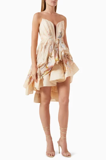 Draped Mini Dress in Linen Blend