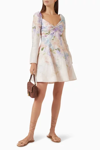 Dawning Puff Sleeve Mini Dress in Linen
