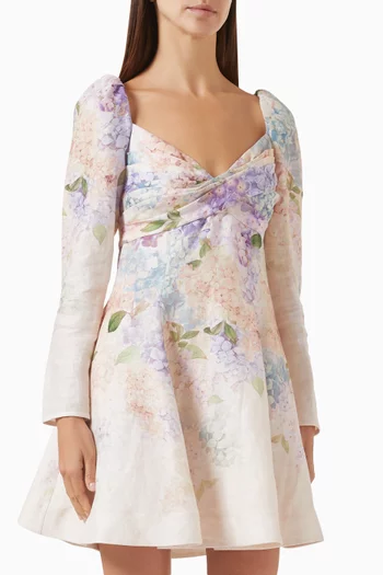 Dawning Puff Sleeve Mini Dress in Linen
