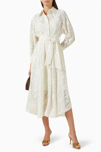 Dawning Tuck Midi Dress in Lace
