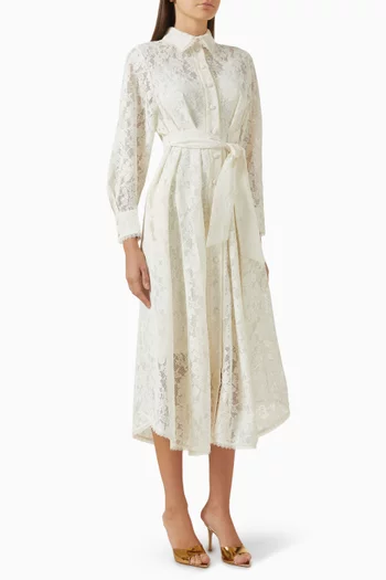 Dawning Tuck Midi Dress in Lace