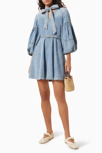 Illuminate Tie-neck Mini Dress in Denim