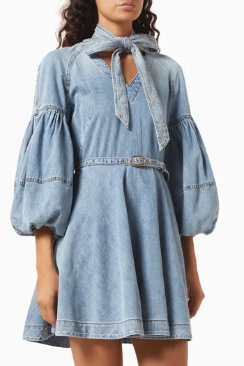 Illuminate Tie-neck Mini Dress in Denim