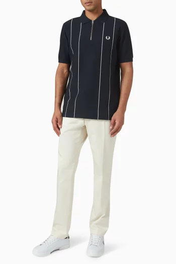 Pinstripe Zip Neck Polo Shirt in Cotton Piqué