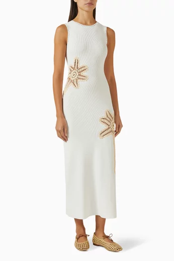 فستان ريوا مطرز بنقشة أشجار نخيل نسيج