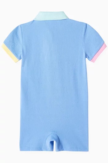 Embroidered-pony Polo Romper in Pique-knit