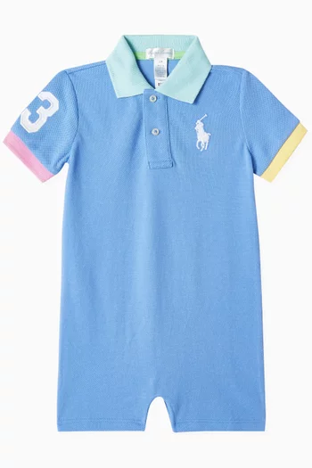Embroidered-pony Polo Romper in Pique-knit