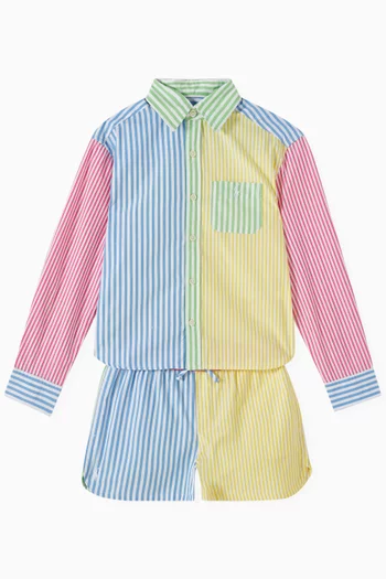 Striped Colour-block Shorts in Cotton