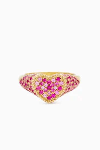 Baby Heart Sapphire Signet Ring in 9kt Yellow Gold
