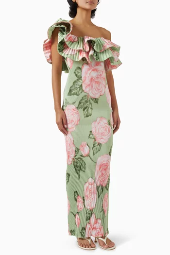 Premiere Pleated One-shoulder Gown