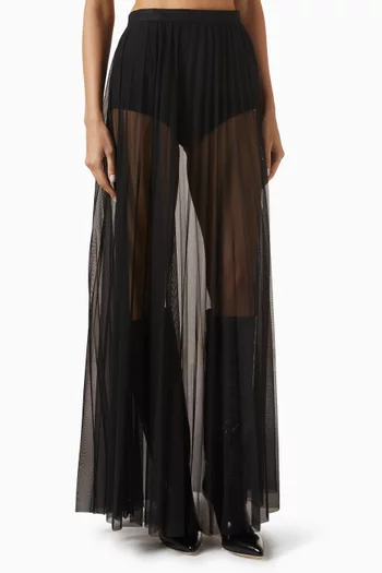 Vallen Pleated Maxi Skirt in Mesh