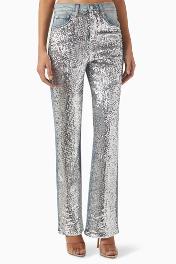 Sequin-embellished Jeans in Denim