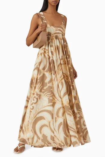 Fragments Flared Maxi Dress in Silk-cotton