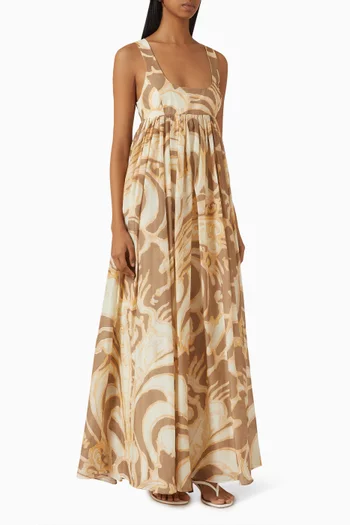 Fragments Flared Maxi Dress in Silk-cotton