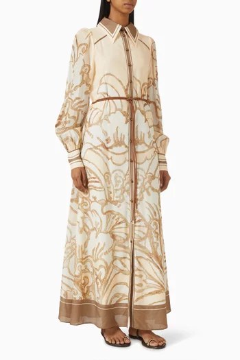 Fragments Shirt Midi Dress in Silk-cotton