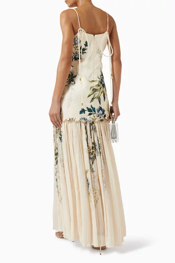 La Mar Dropped Waist Scallop Gown in Satin Crepe