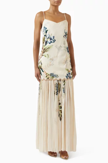 La Mar Dropped Waist Scallop Gown in Satin Crepe