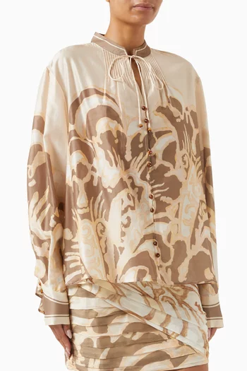 Fragments Pleated Shirt in Silk-linen Organza