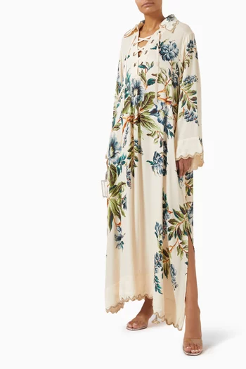 La Mar Lace-up Kaftan in Satin Crepe