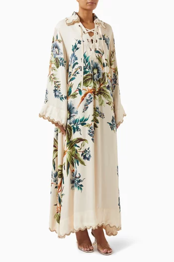 La Mar Lace-up Kaftan in Satin Crepe