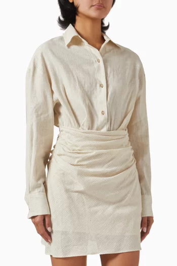 Laria Pinstripe Mini Dress in Linen-cotton Blend
