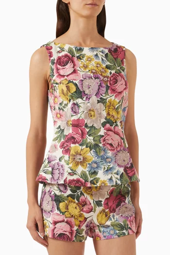 Ana Floral-print Top in Linen