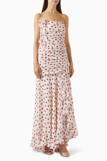 Rosado Ruched Maxi Dress in Chiffon